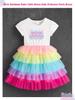 Everyday Party Wear Girls Mesh Dress, Bubble Letter Printed Short Sleeve Rainbow Cake Layer Princess Dress