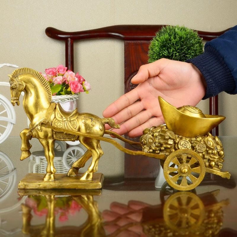 Bronze Horse-drawn Carriage Yuanbao Ornament Zodiac Horse Carriage Home Decoration Opening Ceremony Craft Gift
