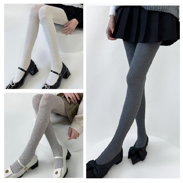 Women Twist Striped Pattern Opaque Tights Winter Fall Hosiery Elastic Jacquard Solid Color Pantyhose Stockings Leggings