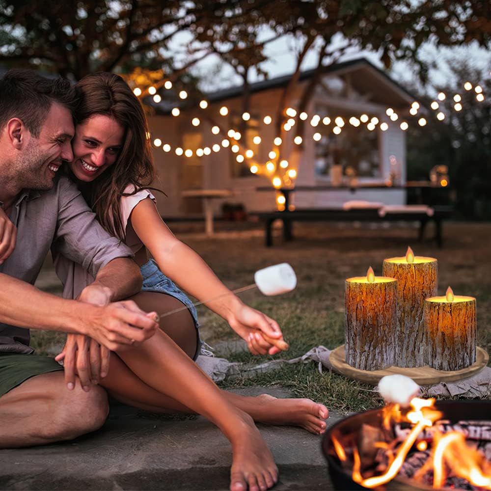 LED Candle Decor Light Flameless Real Wax Battery Operated Electronic Candles With Remote Control Flickering Pillar Bark Candle