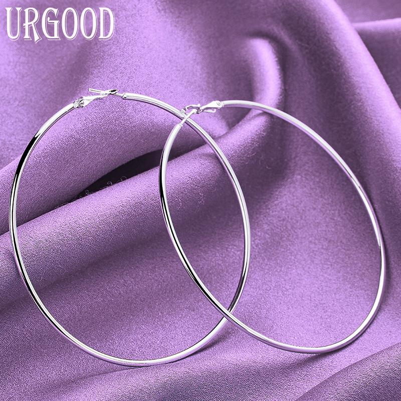 925 Sterling Silber Glatte 50/60/70/80mm Ohrringe Hochzeit Charm Schmuck