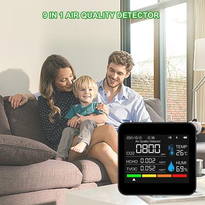 9 In 1 Indoor Air Quality Monitor Portable PM2.5 PM10 CO2 Detector with Temperature Humidity Formaldehyde TVOC Display