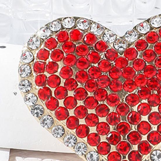 Brooch Red Rhinestones-Encrusted Heart Shape Pin Clothes Jackets Bags Hats Badge Decorative Accessory
