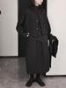 Women's Dark Style French Ribbed Cotton Padded Midi Skirt, Ideal for Autumn/Winter, Quilted A-line Design