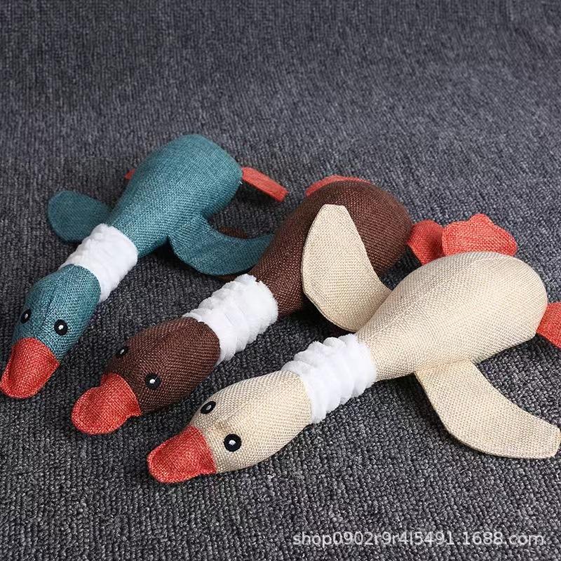 Durable Linen Duck Plush Dog Toy, Squeaky Stuffed Chicken Chew Toy for Small Medium Large Dogs, Interactive Pet Training Gift