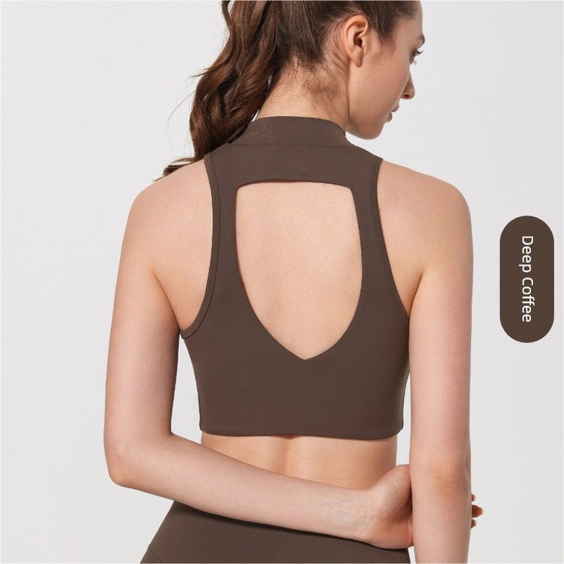 

Foreign Trade Belt Chest Pad Pilates Sports Vest Fitness Running Shockproof Bra Strength Beauty Back Yoga Clothing Top Women Deep coffee M