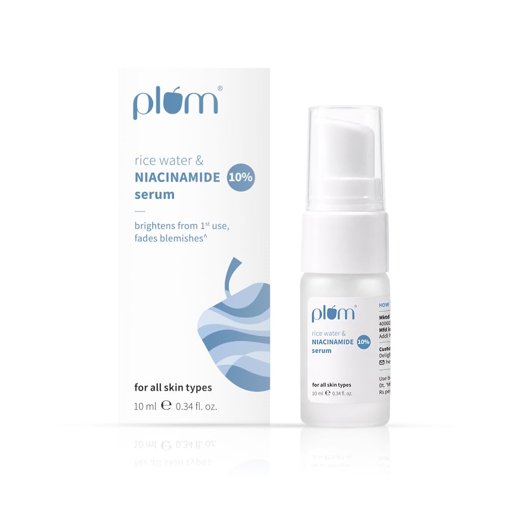 Plum 10% Niacinamide Serum with Rice Water | Provides Clear, Glowing & Brightening Skin | for Acne Prone, Combination, Oily & Sensitive Skin | Oil