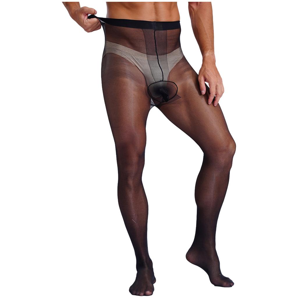 Transparente, dehnbare Strumpfhose für Herren, Konturbeutel, elastische Taille, Cross-Dresser-Leggings, glänzende Strumpfhose für Cosplay-Auftritte