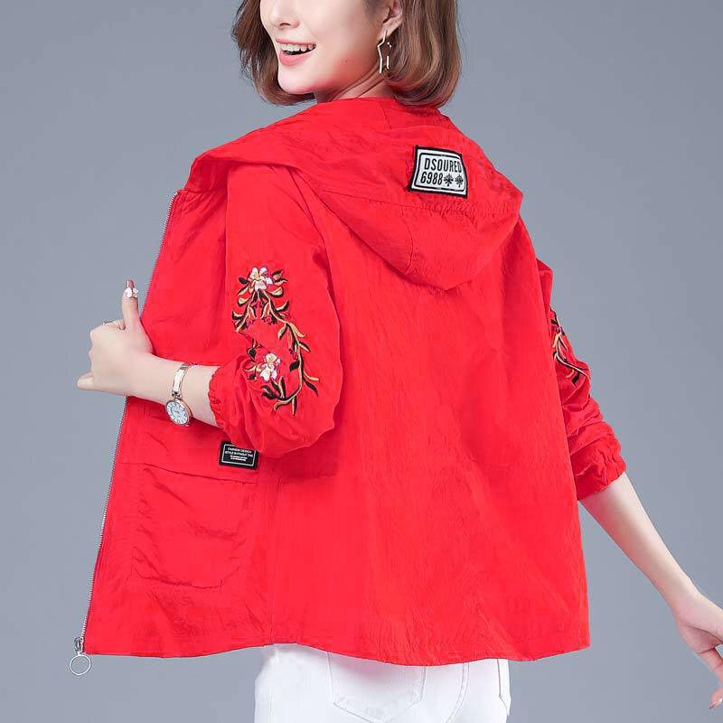 UV-beskyttende solkremfrakk for kvinner Kort hette tynn jakke Matchende løse solkremklær Retro etnisk stil Broderidesign Sommer