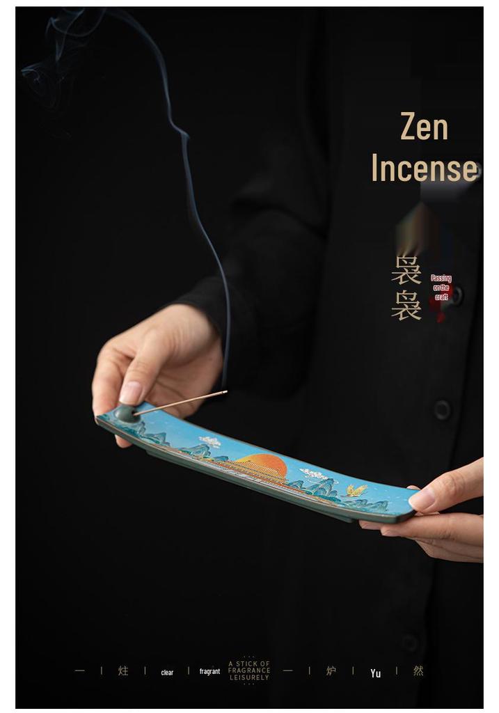 Guochao Antique-Style Ceramic Enamel Incense Holder Ornament for Home Cloisonné Sandalwood Incense Ceremony.