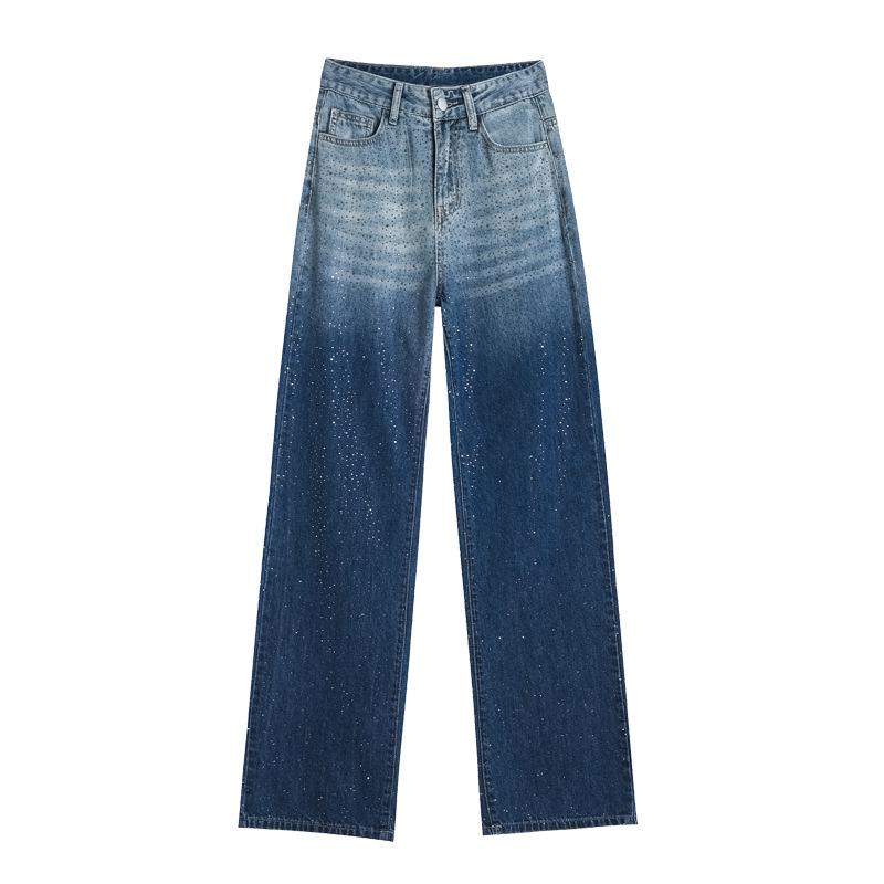 

Градиентные джинсы с высокой талией и зауженным кроем для женщин, летние тонкие, новые, свободные, прямые, широкие брюки до пола XXL