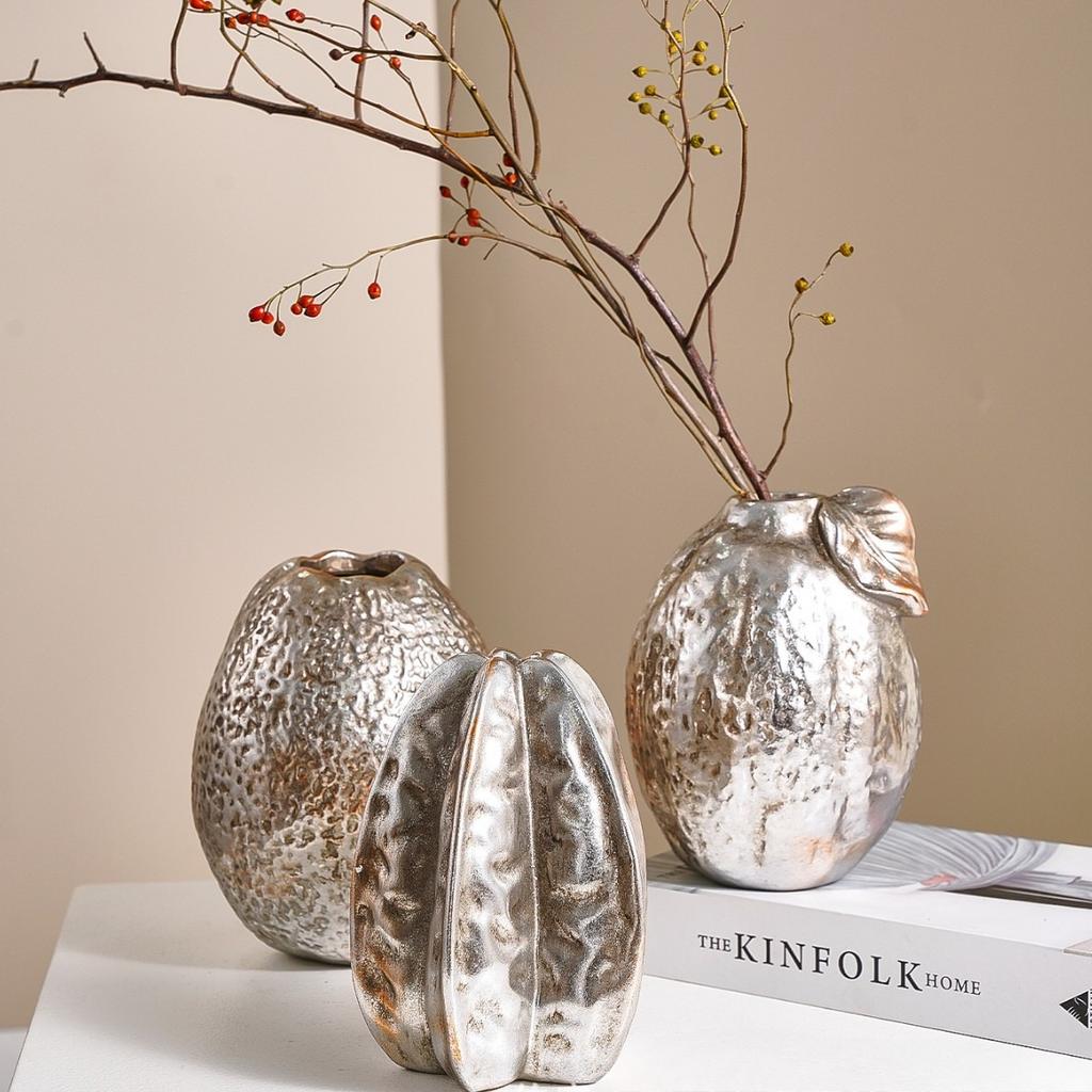 Ceramic Vase Golden Star Fruit Vase Simulated Fruit Ornaments Lemon Flowerpot Flower Arrangement Accessories Home Decoration