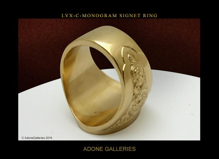 Gold Letter M Carved Men's Signet Ring - European and American Style