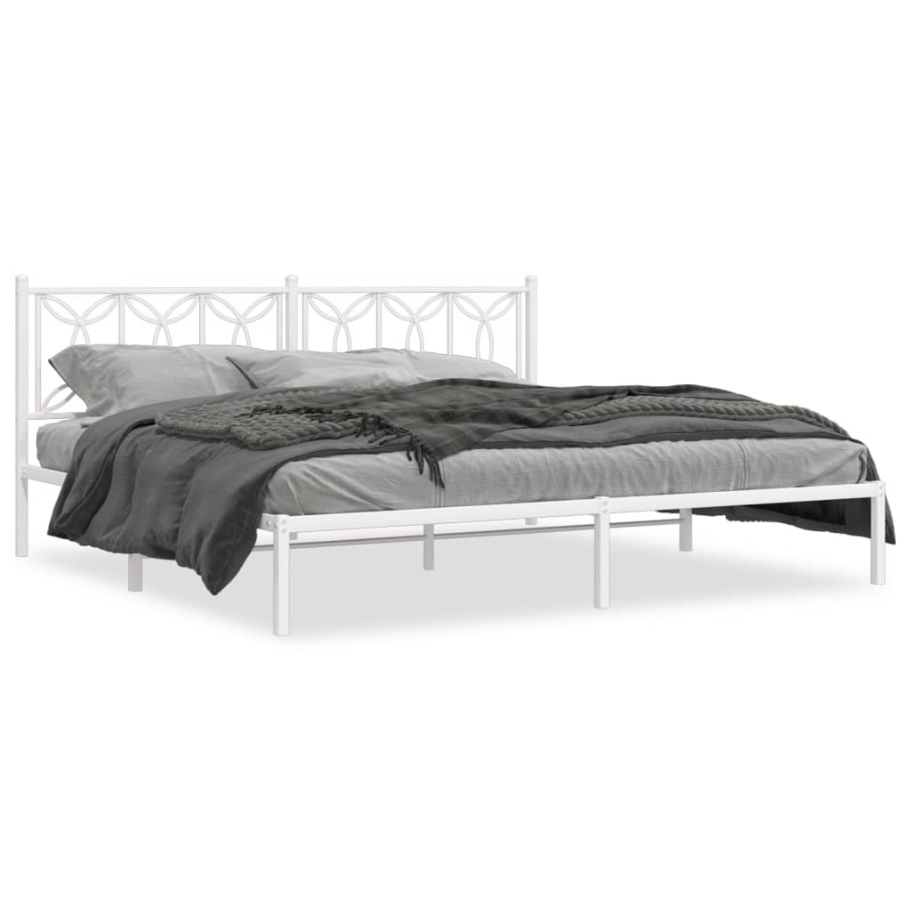 Metal Bed Frame with Headboard White 193 x 203 cm