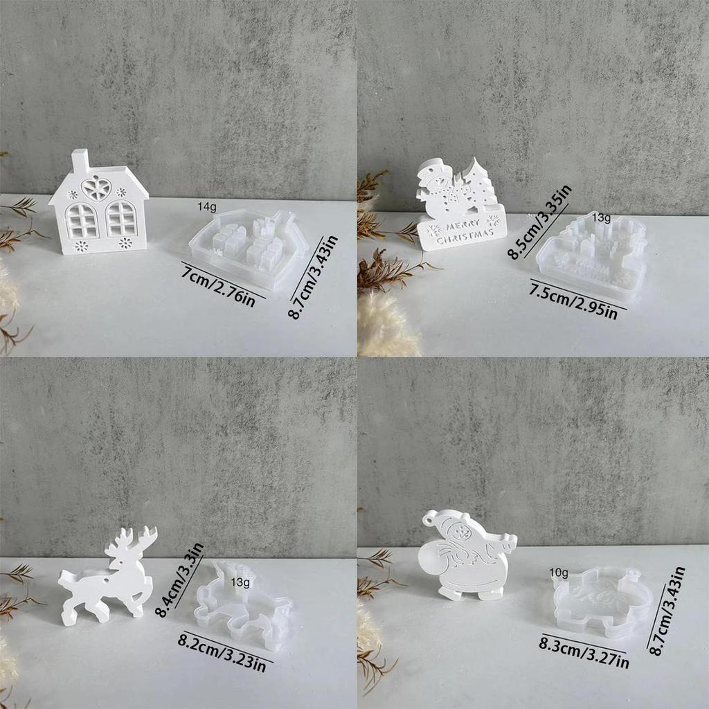 Christmas Silicone Casting Mold Resin Concrete Charm Pendant Christmas Tree Gypsum Mold Plaster Wax Fondant Clay Concrete Set