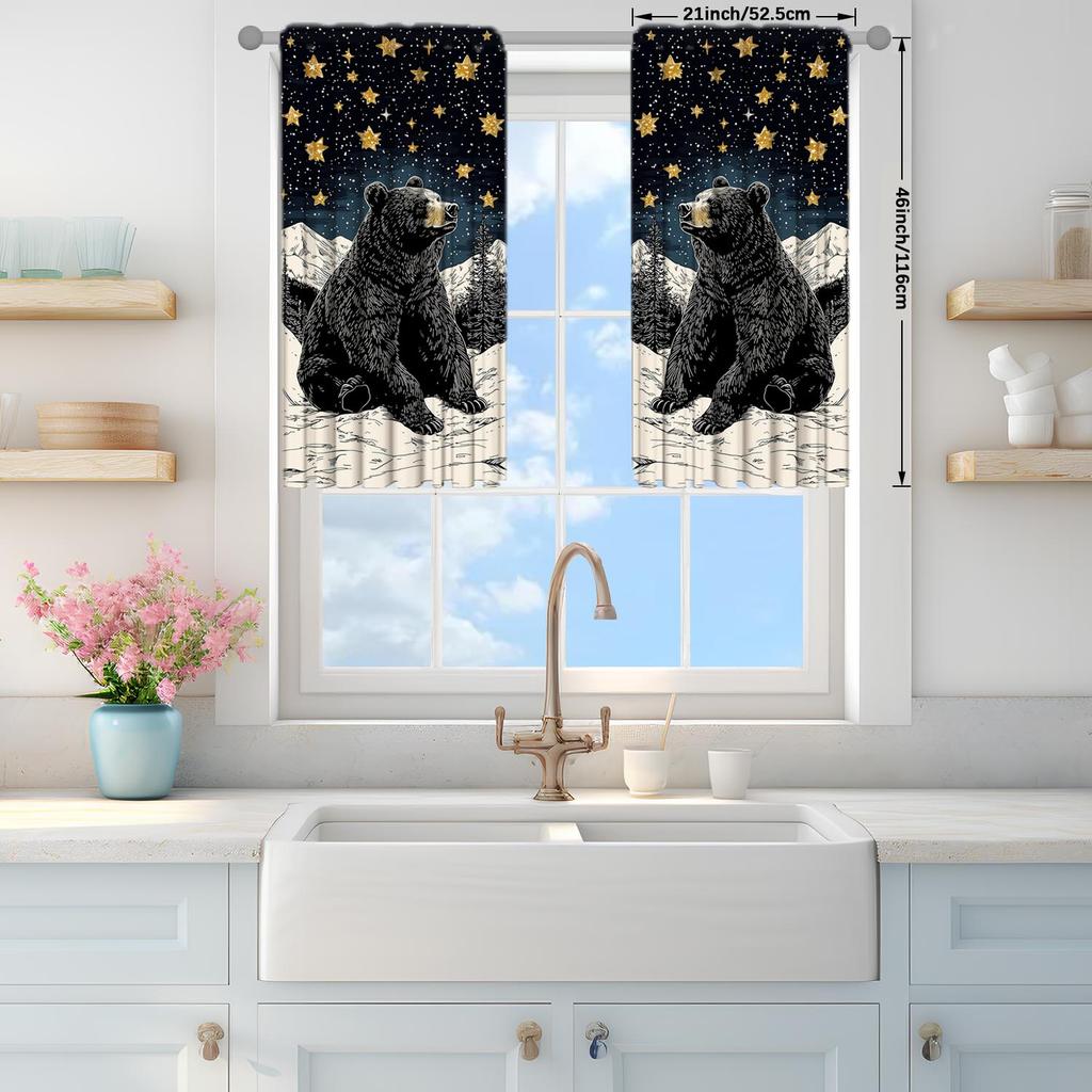 2pcs Snow Brown Bear Decorative Curtains for Shade and Privacy Protection   Suitable for Gifting To Family and Friends