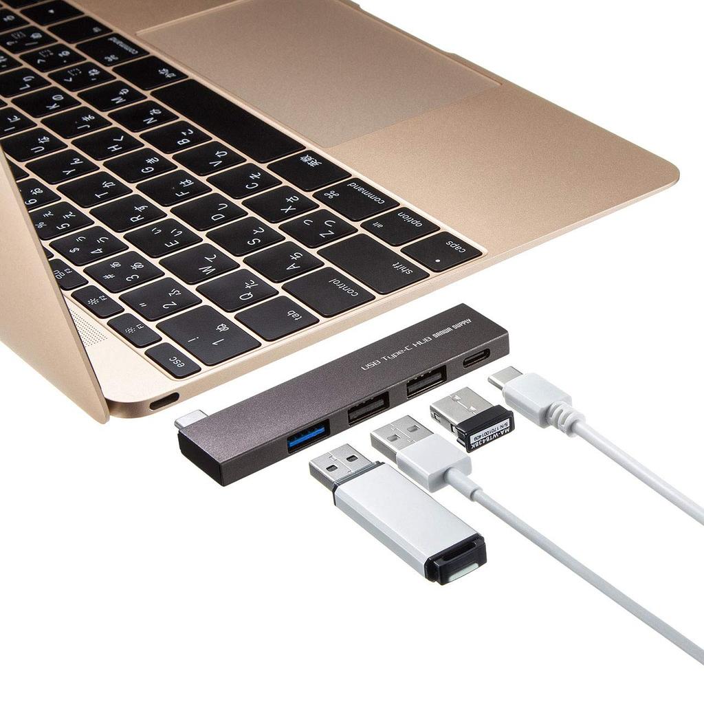 Sanwa Supply USB Combo Hub A Gen 1 x 1 USB A x 2 USB x 1 Slim Aluminum Type-C (USB 3.2 port, 2.0 ports, Type-C port), Bus-Powered, Type, Body,