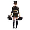 Girls Cheerleading Outfit Rhinestone Letter Design Metallic Color Patchwork Long Sleeve Pleated Dress Set