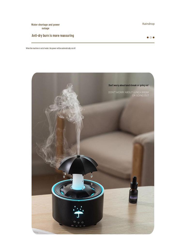 Rotating Raindrop Aroma Diffuser with Colorful Breathing Light for Desktop