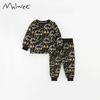 Malwee Boys' Autumn/Spring Two-Piece Homewear Set - Stylish Round Neck Print for Kids