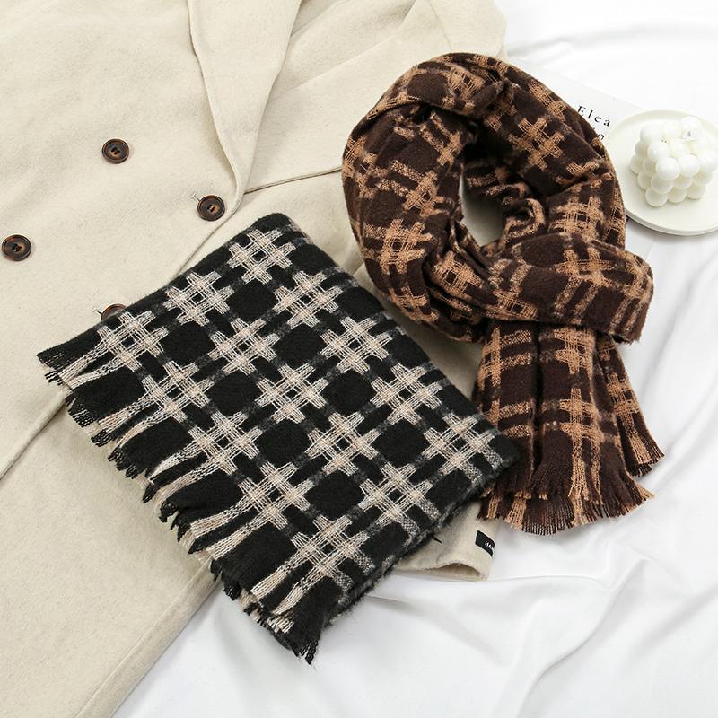 Winter Plaid Pashmina Shawls Scarf Woman Winter Warm Scarves Fashion Lady Long Wraps Thickened Cashmere Like Muffler Neckerchief
