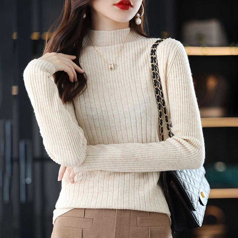 Pullover Half High Collar Long Sleeved Knitting Sweater Base Solid Women Sweater Autumn and Winter 2022 Sweater Female
