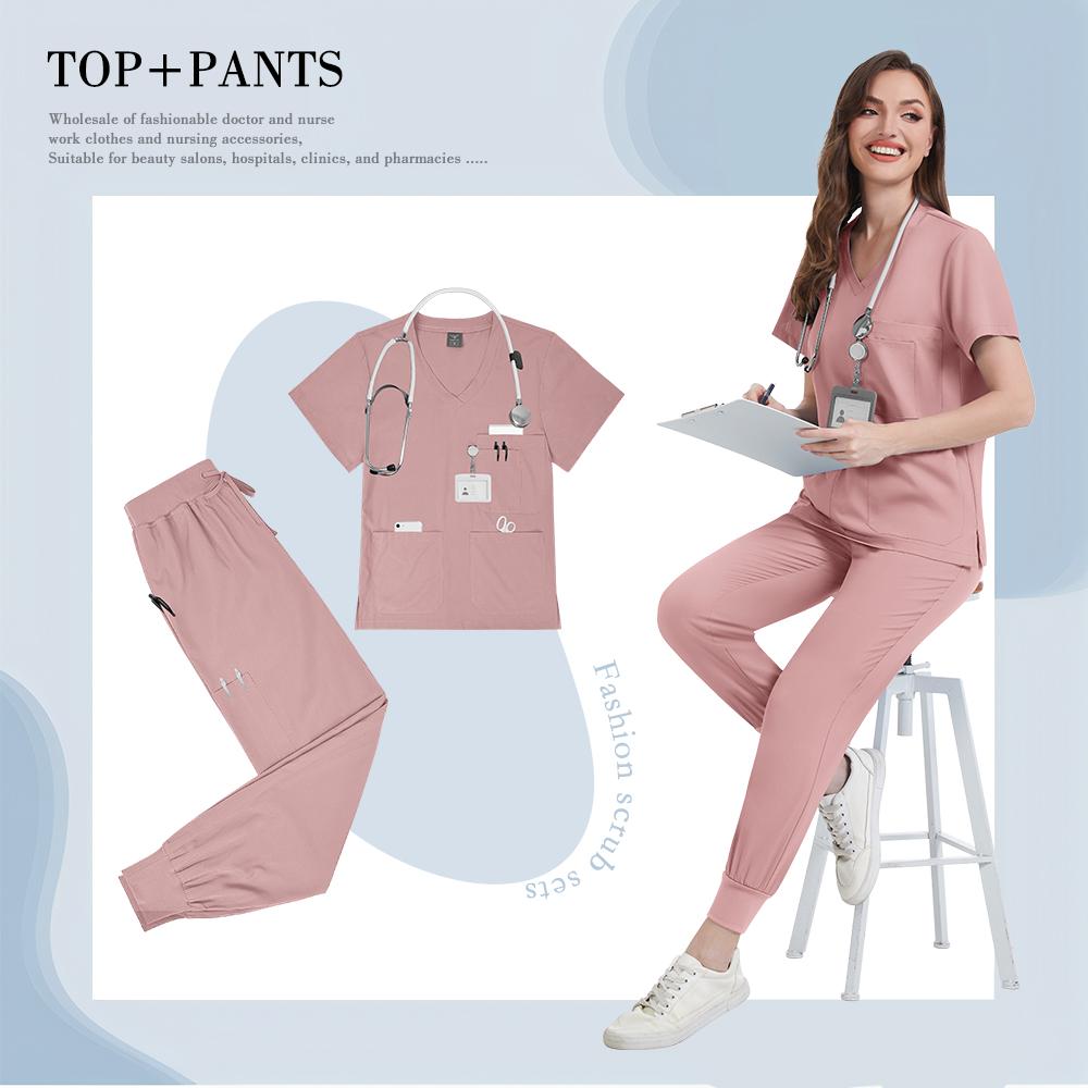 Medyczny zestaw uniformów medycznych Miękki strój pielęgniarski dla kobiet z wieloma kieszeniami Wysokiej jakości ubrania robocze dla pielęgniarek i lekarzy Kliniczny strój medyczny
