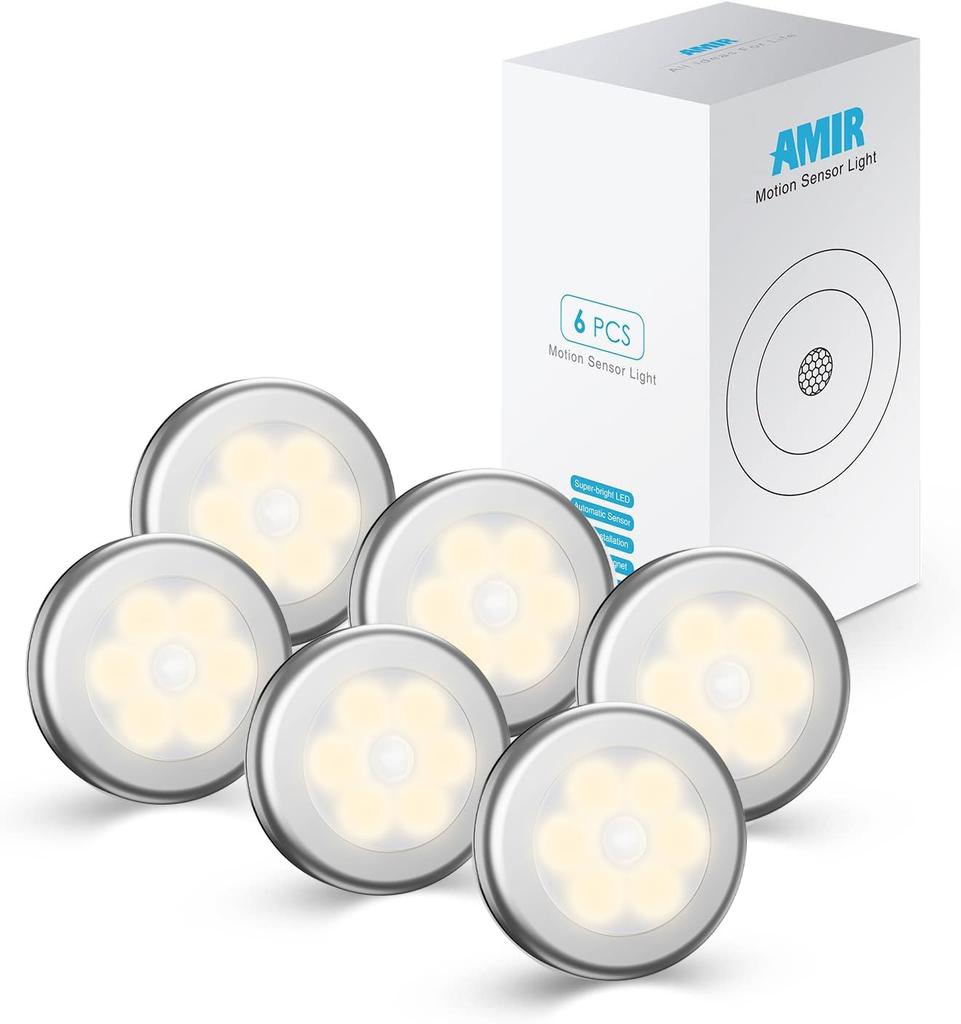 AMIR LED Sensor LED Night 3M Tape for Indoor Set of Warm White Light, Battery-Operated, Small, Wireless, Magnetic, Light, Flashlight, Adhesive,