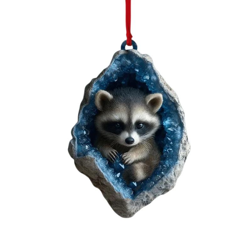 2D Flat Acrylic Cute Cartoon Animal Rabbit Owl Raccoon Pendant Christmas Tree Hanging Ornaments Home Decor Creative Xmas Gift