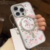 Flower Transparent Case For iPhone 16E 16 15 14 13 11 12 Pro Max Plus X XS Max XR Magsafe Magnetic Wireless Charge Phone Cover