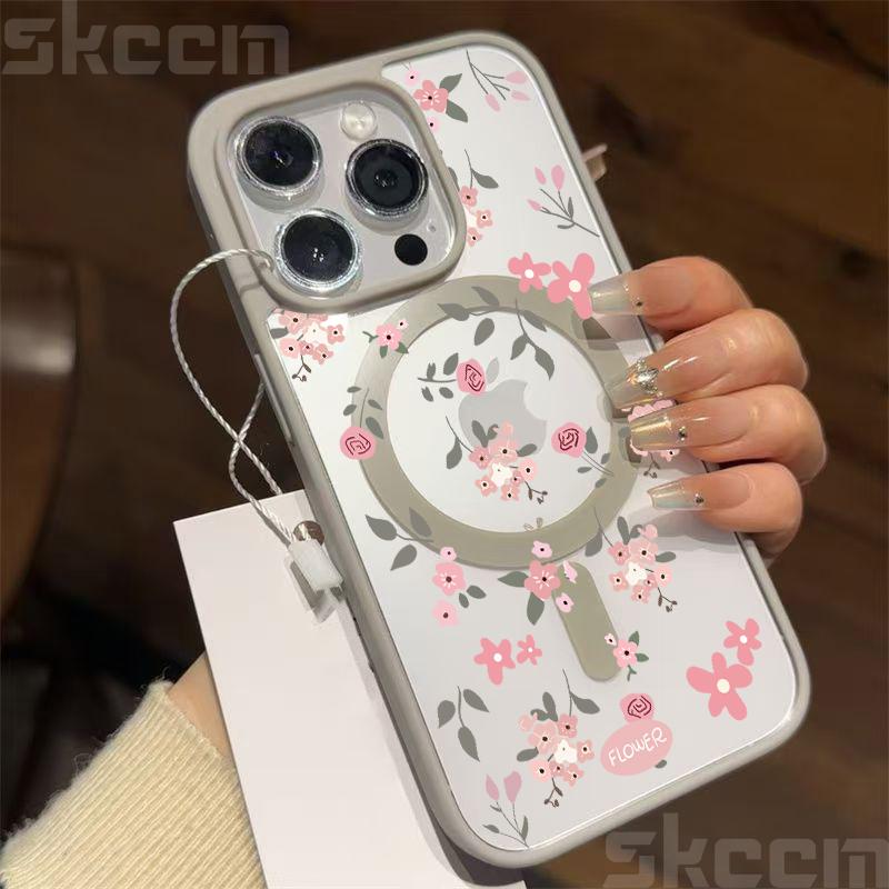 Flower Transparent Case For iPhone 16E 16 15 14 13 11 12 Pro Max Plus X XS Max XR Magsafe Magnetic Wireless Charge Phone Cover