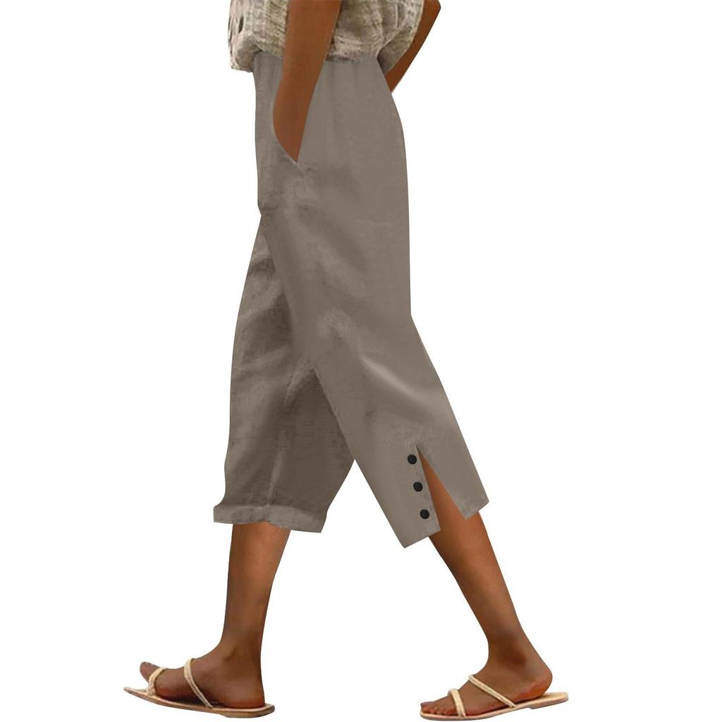Women's Fashion Casual Pants Solid Color Straight Pants Elastic Waist Pants With Pockets