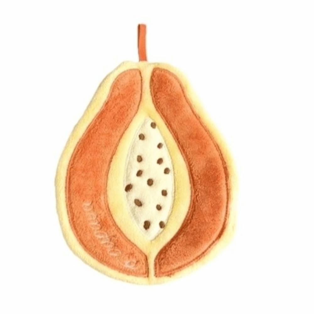 

Coral Fleece Fruit Shaped Hand Towel Soft Wipe Cloth Durable Papaya Hanging Towel Kitchen Papaya