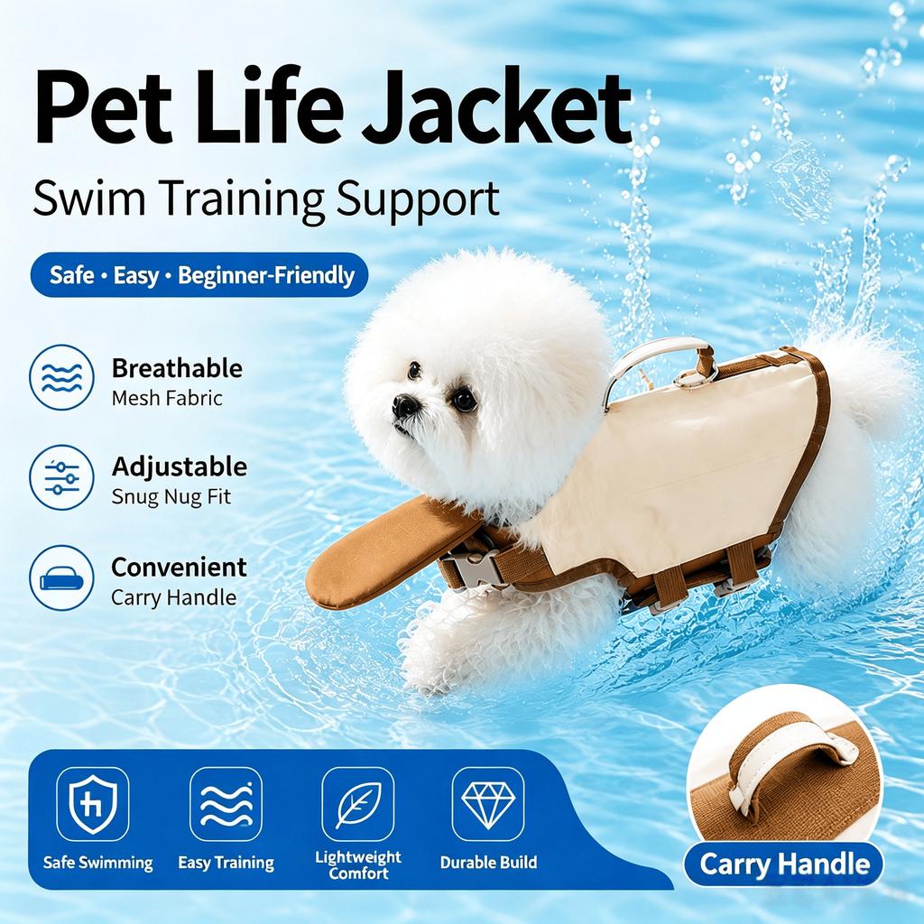 Adjustable Dog Life Jacket with Rescue Handle Pet Swimming Vest for Small Medium Dogs Breathable Safety Vest with Chin Float