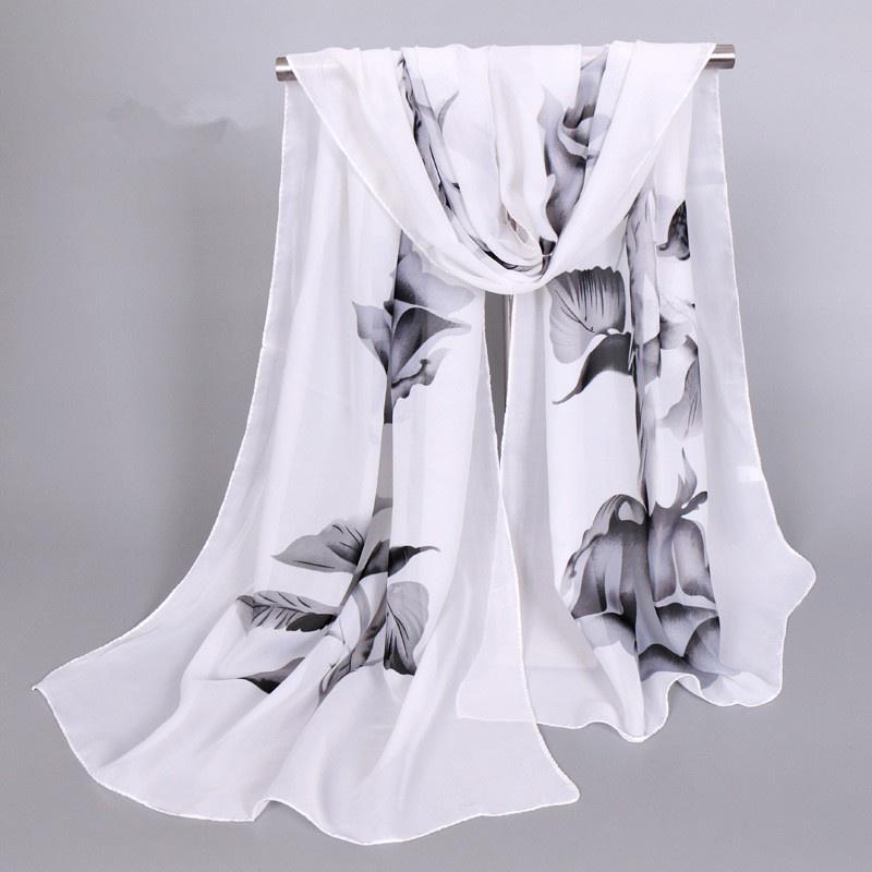 1Pc New Fashion Chiffon Silk Hijab Women's Long Soft Rose Flower Print Scarves Foulard Women Shawls