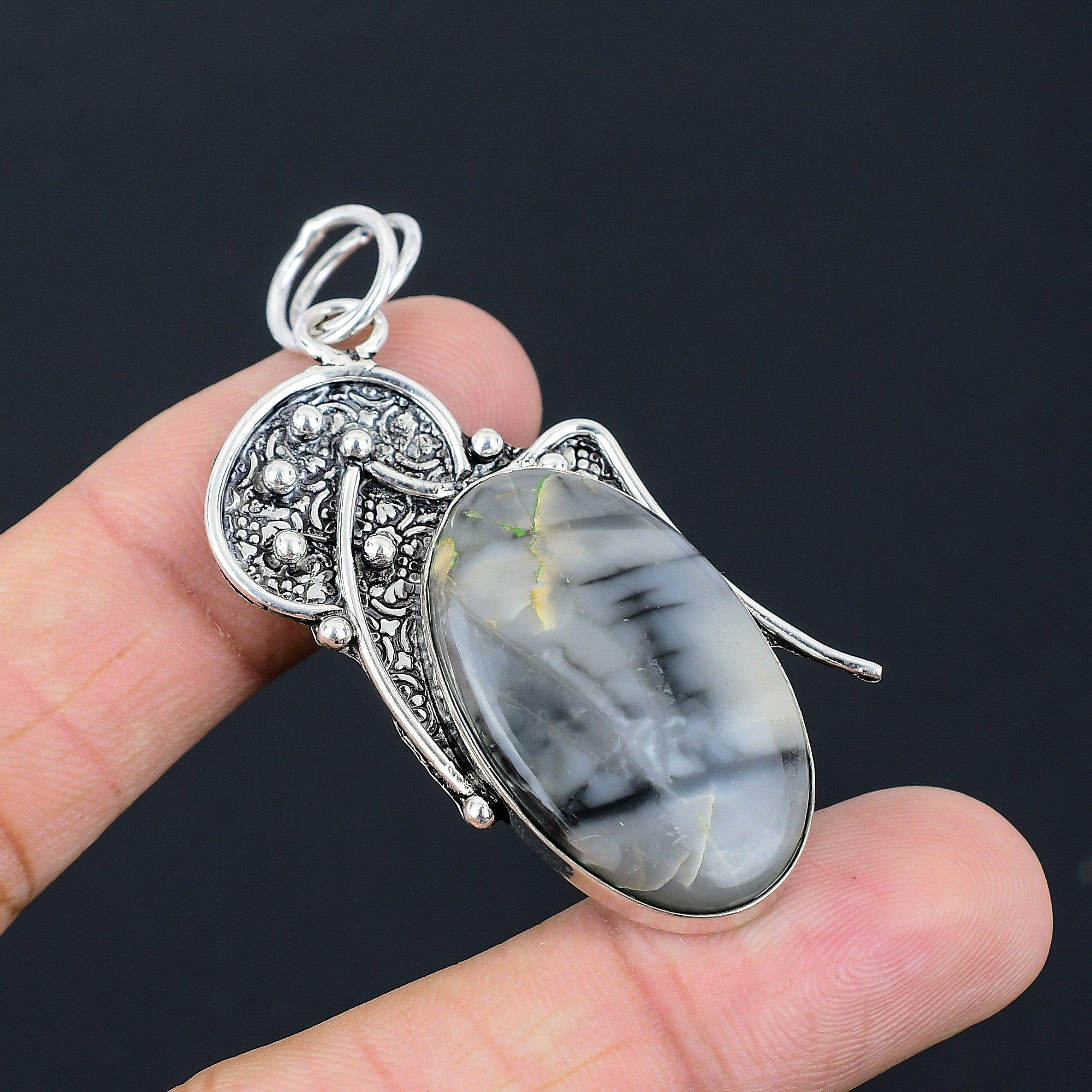 Daughters Day Deal Sterling Silver Fume Agate Gemstone Handmade Pendant Jewelry