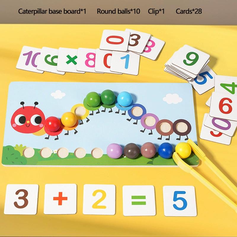 1 Set Caterpillar Calculation Clip Bead Toys Children's Montessori Color Concentration Training Educational Early Education Toys