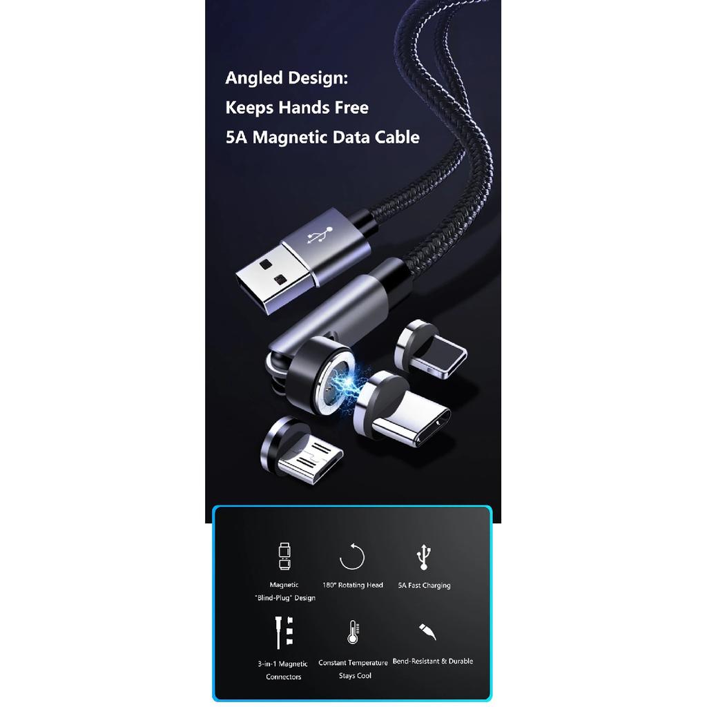 Data Cable Rotating Magnetic Type C Cable 5A Super Fast Charging Magnet USB-C Charger Data Cord For iPhone Samsung Xiaomi
