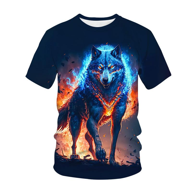 

Мужская футболка с 3D-принтом волка, персонализированная, свободного кроя, большого размера, быстросохнущая, с высокой эластичностью, дышащая, из ледяного шелка, с коротким рукавом, повседневная, с рукавом до локтя XS