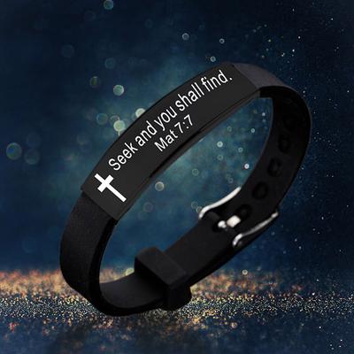 Quote Religious Cross Jesus Scripture Christian Bible Verse Inspirational Faith Silicone Bracelets For Men Women Jewelry