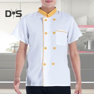 Summer Chef Uniform Double-breasted Short Sleeve Unisex Stand Collar Soft Breathable Stain-resistant Loose Cook Kitchen Bakery Restaurant Canteen