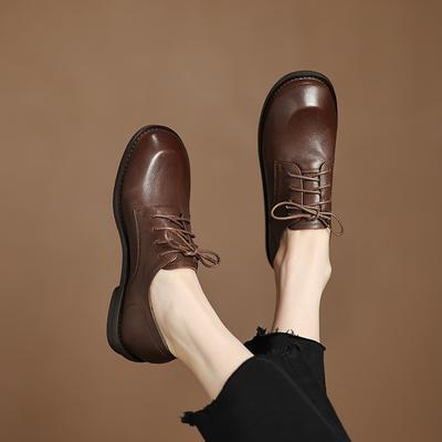 Moda 2025 Nueva Primavera Cuero Genuino Zapatos de Mujer Punta Redonda Zapatos de Salón Zapatos para Mujer Mocasines Zapatos de Señora Retro Oxford