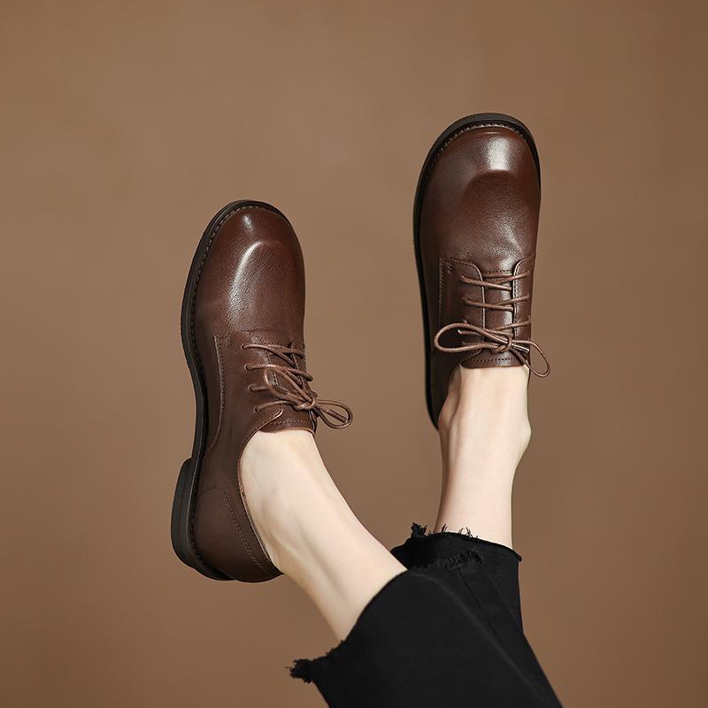 Fashion 2025 New Spring Genuine Leather Woman Shoes Round Toe Pumps Shoes for Women Loafers Ladies Shoes Retro Oxford