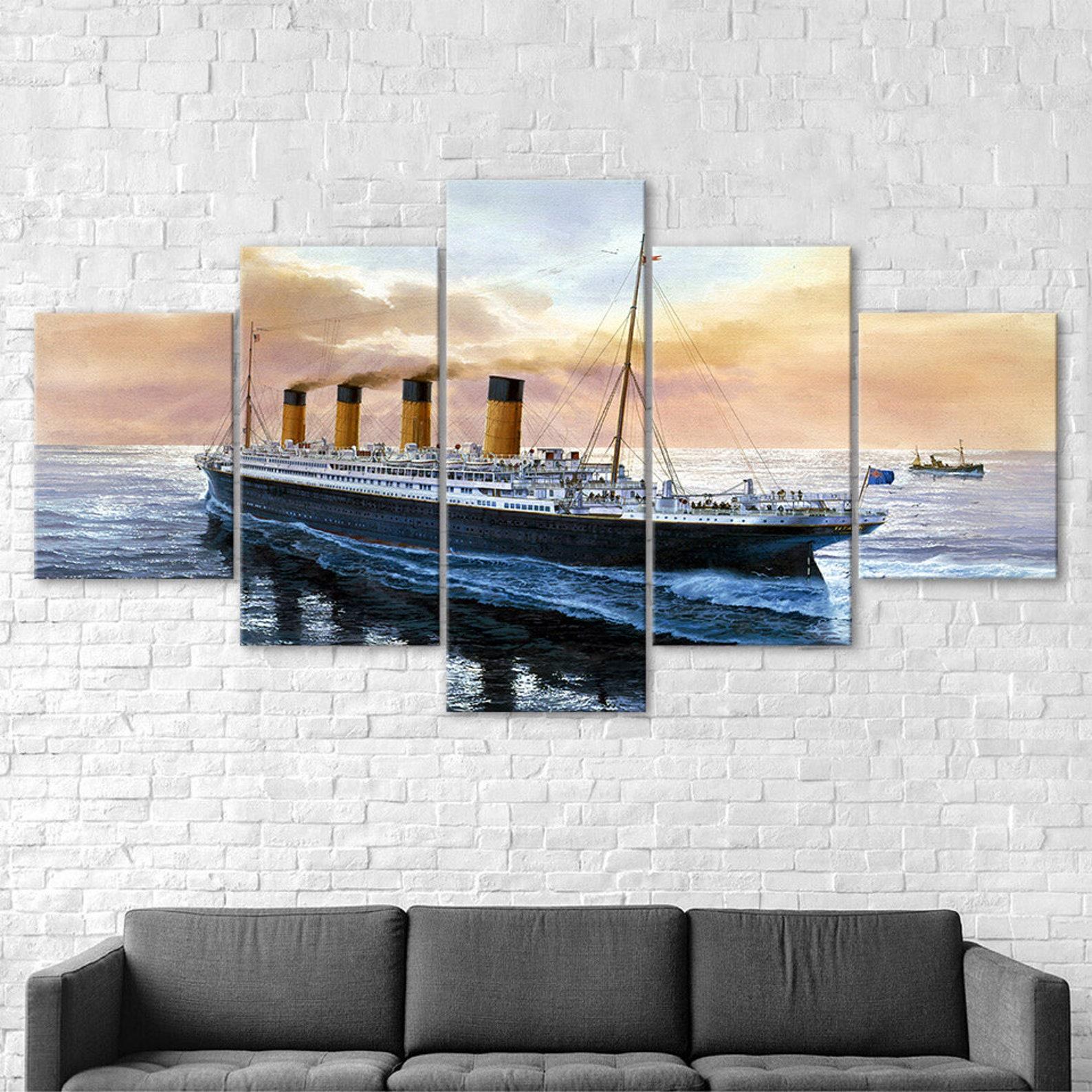 

Ocean Cruise Ship Painting Scene Canvas 5 Piece Five Panel Wall Print Modern Art Poster Picture Home Decor Gift For Him For Her 20x35 20x45 20x55cm