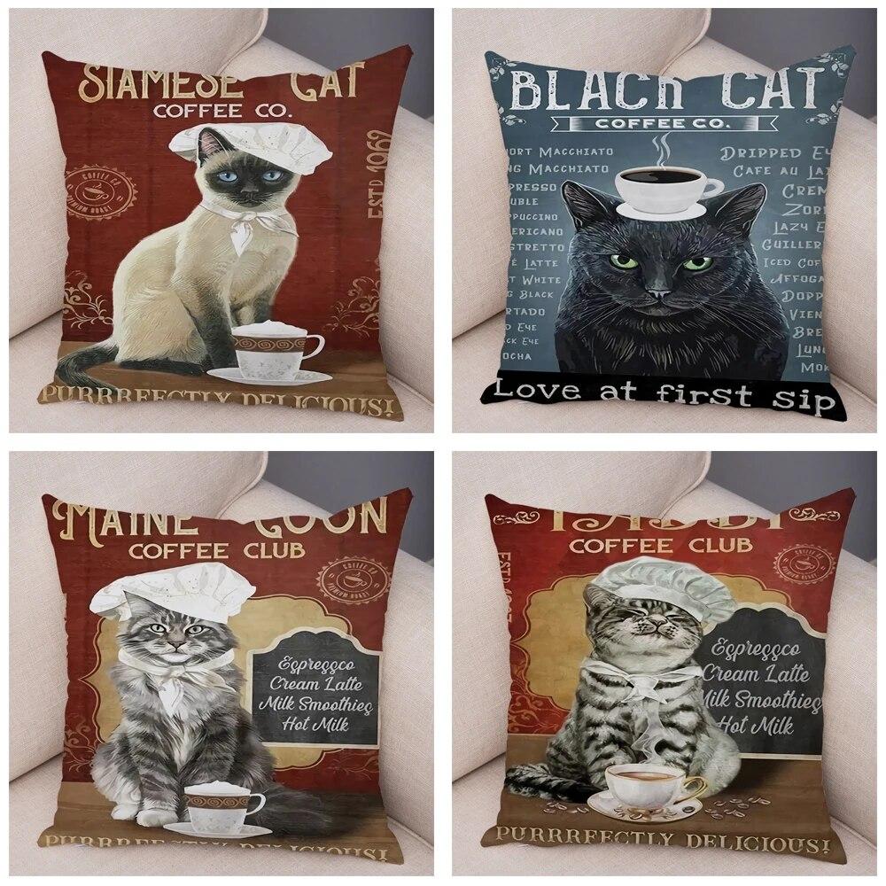 Cute Pet Cartoon Animal Cushion Retro Coffee Cat Pillowcase Decoration Sofa Home Car Pillowcase