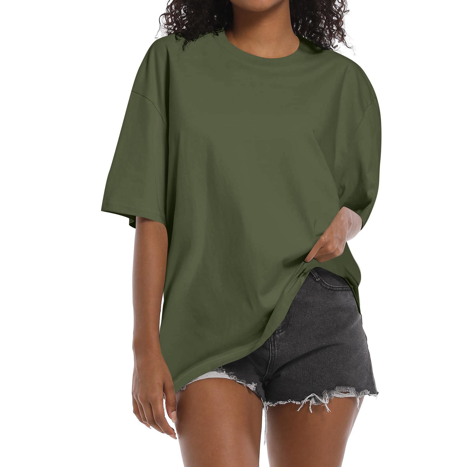 

Рубашка для женщин, модная повседневная свободная однотонная футболка с короткими рукавами и круглым вырезом, женский топ XXL коричневый