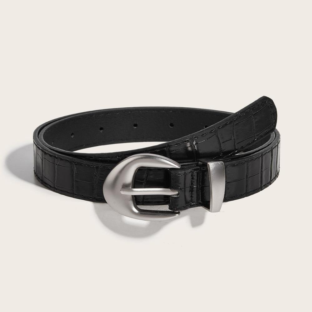 PU Leather Thin Waist Belt Crocodile Pattern Dress Jeans Belt Simple Women's Belt  For Ladies
