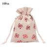 10Pcs Linen Christmas Candy Cotton Bag Hot Gold Santa Claus Christmas Bronzing Gift Bag Printing Drawstring Christmas Gift Bag