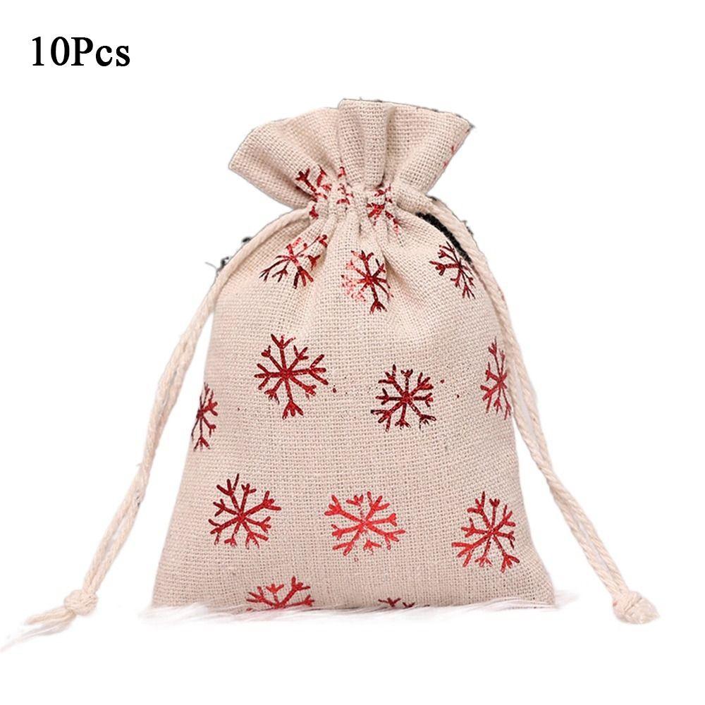 10Pcs Linen Christmas Candy Cotton Bag Hot Gold Santa Claus Christmas Bronzing Gift Bag Printing Drawstring Christmas Gift Bag