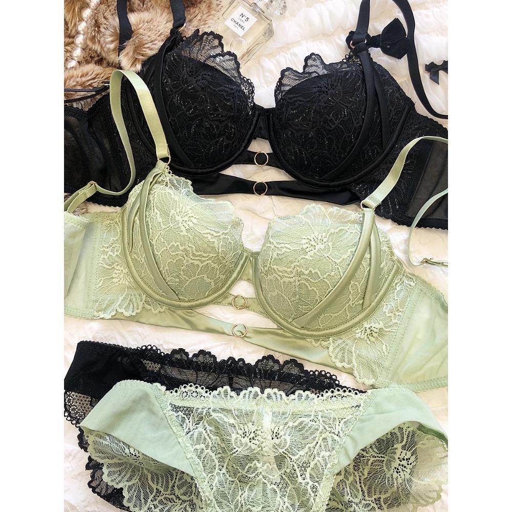 1 Set/French Fashion Women Underwear Set Thin Cup Comfort Bra Set Sexy Lace Flowers Embroidery Lingerie Hollow Push Up Brassiere